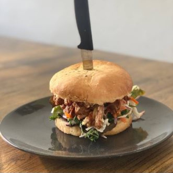 Burger at The Old Oaks Cafe